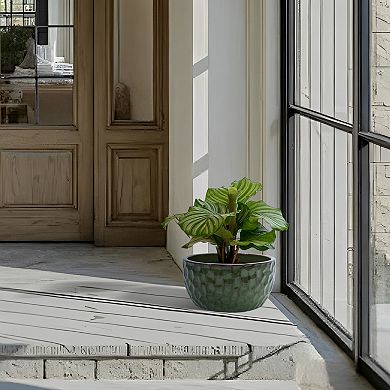 Loheer Handmade Green Glazed Ceramic Planter Set of Three with Hammered Texture for Plants