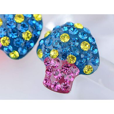 Silvery Tone Sparkly Multicolored Crystal Mushroom Ag Stud Earrings