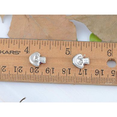 Silvery Tone Sparkly Multicolored Crystal Mushroom Ag Stud Earrings