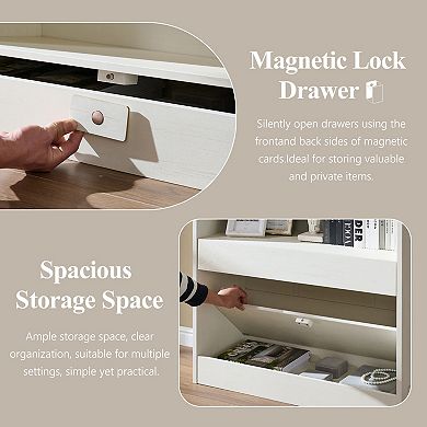 76" Tall Arched Bathroom Cabinet, 5-Tier Wood Storage Organizer w/ Hidden Drawers and Magnetic Lock