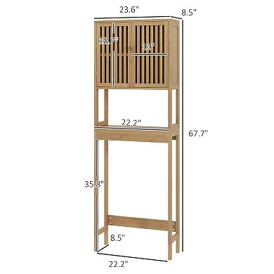 Over the Toilet Storage Cabinet with Slatted Doors and Open Shelf