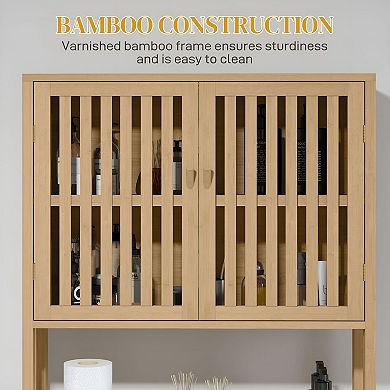 Over the Toilet Storage Cabinet with Slatted Doors and Open Shelf