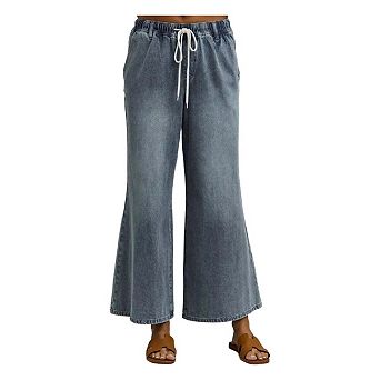 SO ME Mid Rise Elastic Waist Flare Denim Jeans