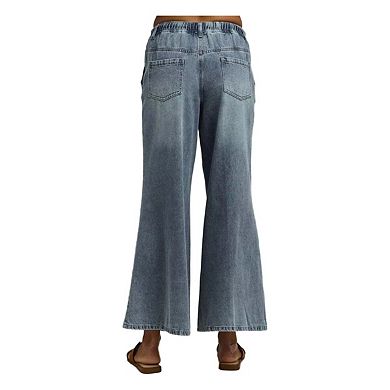 SO ME Mid Rise Elastic Waist Flare Denim Jeans