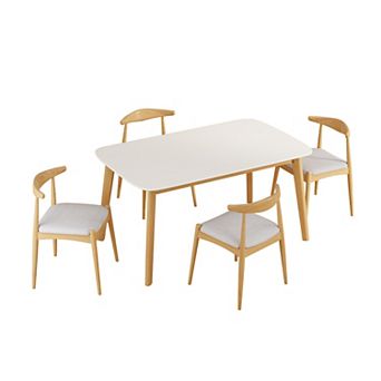 Pnronnc 5 pc Kitchen Dining Table Set with Solid Wood Table and 4 Upholstered Chairs
