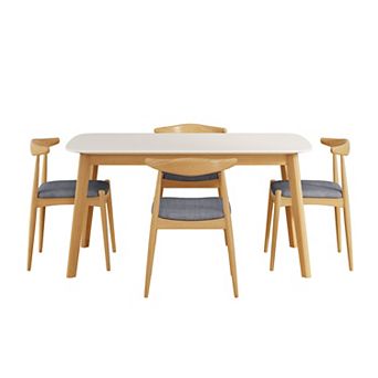 Pnronnc 5 pc Kitchen Dining Table Set with Solid Wood Table and 4 Upholstered Chairs