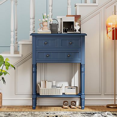 KWPZQEB Mid Century Modern Narrow Console Table with 3 Drawers, Slim Sofa Table for Living Room