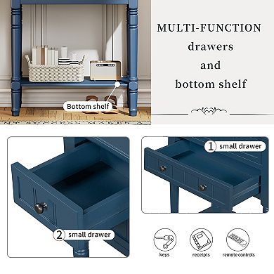 KWPZQEB Mid Century Modern Narrow Console Table with 3 Drawers, Slim Sofa Table for Living Room