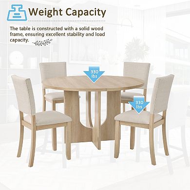 Pnronnc 5-Piece Dining Table Set, Round Wooden Kitchen Table with 4 Upholstered Chairs