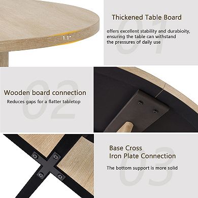 Pnronnc 5-Piece Dining Table Set, Round Wooden Kitchen Table with 4 Upholstered Chairs