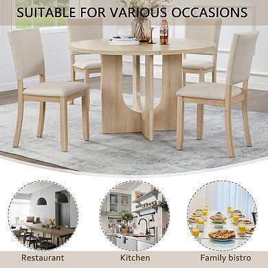 Pnronnc 5-Piece Dining Table Set, Round Wooden Kitchen Table with 4 Upholstered Chairs