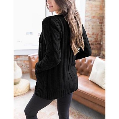 Button Loose Cable Knit Sweater