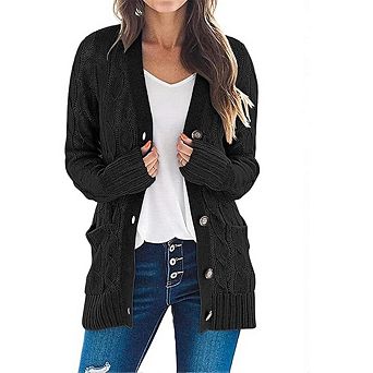Button Loose Cable Knit Sweater