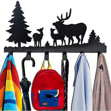 Farmhouse Animal Coat Hook Rack Metal Wall-Mounted with Puppy, Bear, and Deer Hooks