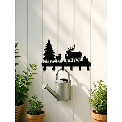Farmhouse Animal Coat Hook Rack Metal Wall-Mounted with Puppy, Bear, and Deer Hooks