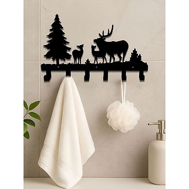 Farmhouse Animal Coat Hook Rack Metal Wall-Mounted with Puppy, Bear, and Deer Hooks