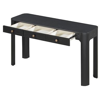 KWPZQEB Rustic Wood Console Table with Curved Corners Design & 3 Drawers for Hallway, Living Room