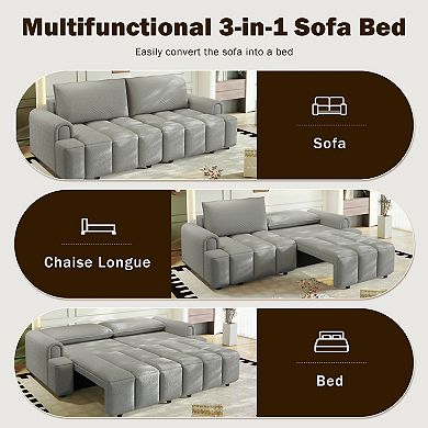 Pnronnc Teddy Fabric 4 Seater Sleeper Sofa, Convertible Sofa Bed with Storage Function