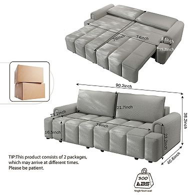 Pnronnc Teddy Fabric 4 Seater Sleeper Sofa, Convertible Sofa Bed with Storage Function