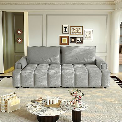 Pnronnc Teddy Fabric 4 Seater Sleeper Sofa, Convertible Sofa Bed with Storage Function