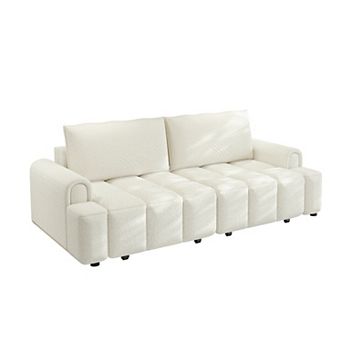 Pnronnc Teddy Fabric 4 Seater Sleeper Sofa, Convertible Sofa Bed with Storage Function
