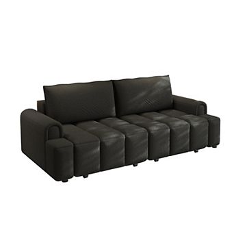 Pnronnc Teddy Fabric 4 Seater Sleeper Sofa, Convertible Sofa Bed with Storage Function