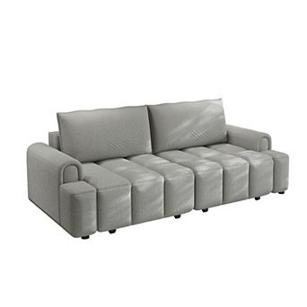 Pnronnc Teddy Fabric 4 Seater Sleeper Sofa, Convertible Sofa Bed with Storage Function