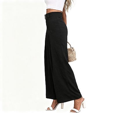 Women's High Waisted Pleated Wide Leg Trousers - Flowy Dress Pants for Work Business Casual