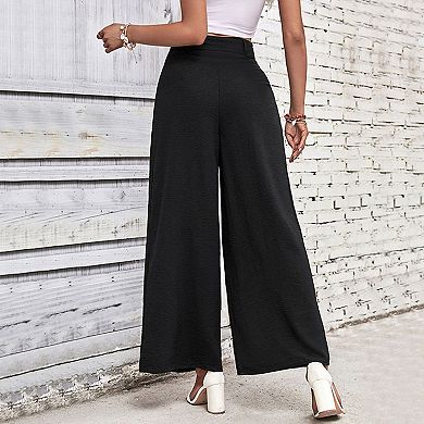 Women's High Waisted Pleated Wide Leg Trousers - Flowy Dress Pants for Work Business Casual
