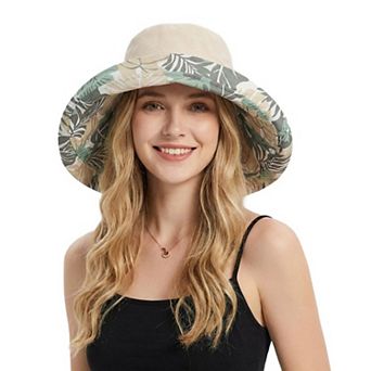 Women's Reversible Floral Bucket Hat Wide Brim Sun Hat UV Protection Beach Travel Cap