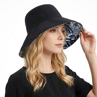 Women's Reversible Floral Bucket Hat Wide Brim Sun Hat UV Protection Beach Travel Cap