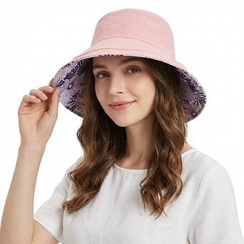 Women's Reversible Floral Bucket Hat Wide Brim Sun Hat UV Protection Beach Travel Cap