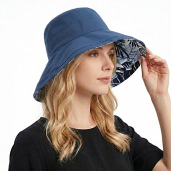 Women's Reversible Floral Bucket Hat Wide Brim Sun Hat UV Protection Beach Travel Cap