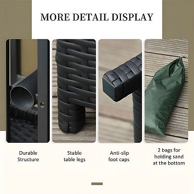 Outdoor Patio Table with Umbrella Hole, Wicker-Style, 21.75 in Square, Black or Tan