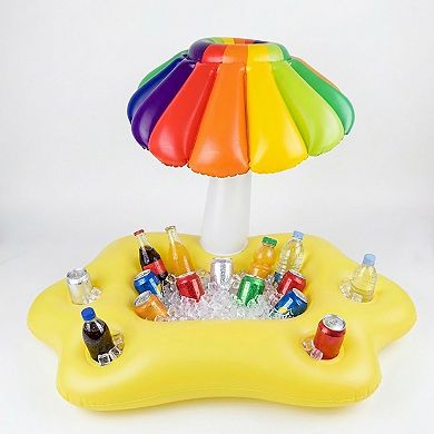 Inflatable Pool Drink Holder Floating Cooler with Cup Holders Ice Bucket Beverage Organizer for Pool