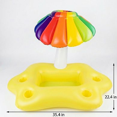 Inflatable Pool Drink Holder Floating Cooler with Cup Holders Ice Bucket Beverage Organizer for Pool