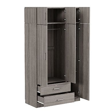 Pnronnc 3 Door Wardrobe Closet with Mirror Top Cabinet Drawer and Hanging Rail