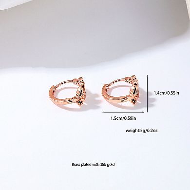 Women's Leaf - Shaped Hoop Earrings with Green Crystals