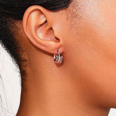 Women's Leaf - Shaped Hoop Earrings with Green Crystals