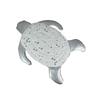 Galvanized Zinc Finish Metal Sea Turtle Wall Hanging With Painted Shell