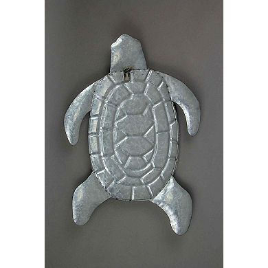 Galvanized Zinc Finish Metal Sea Turtle Wall Hanging With Painted Shell