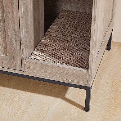 Multi Level Cat Litter Box Enclosure Cabinet with Cat Tower and Scratch Panel