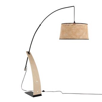 Loheer Mid Century Modern Arc Floor Lamp with Rattan Shade