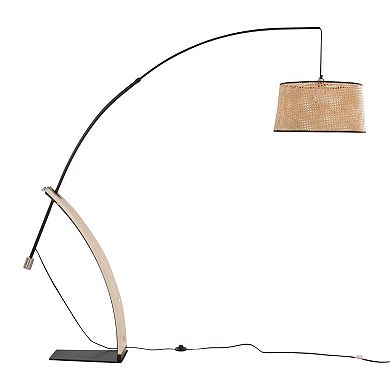 Loheer Mid Century Modern Arc Floor Lamp with Rattan Shade