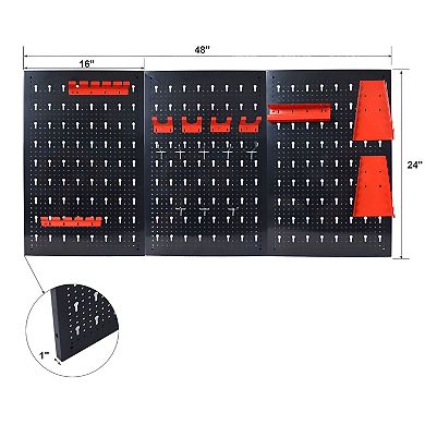 Wall-Mounted Metal Pegboard Tool Organizer with Hooks, Wrench Racks and Drill Holder