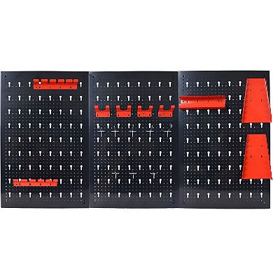 Wall-Mounted Metal Pegboard Tool Organizer with Hooks, Wrench Racks and Drill Holder