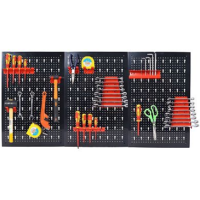 Wall-Mounted Metal Pegboard Tool Organizer with Hooks, Wrench Racks and Drill Holder