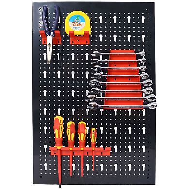 Wall-Mounted Metal Pegboard Tool Organizer with Hooks, Wrench Racks and Drill Holder