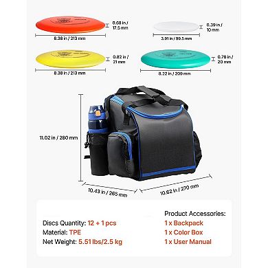 Disc Golf Set 12 Pieces TPE Discs with Carrying Backpack for Outdoor Play - Multicolor