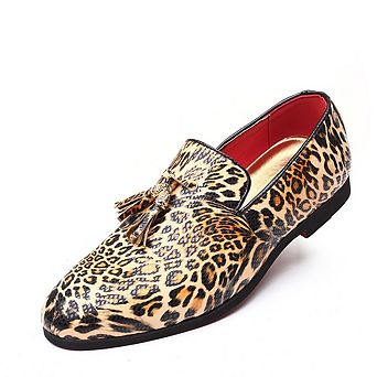 Men's Leopard Print Tassel Loafers Bold Dress Shoes
